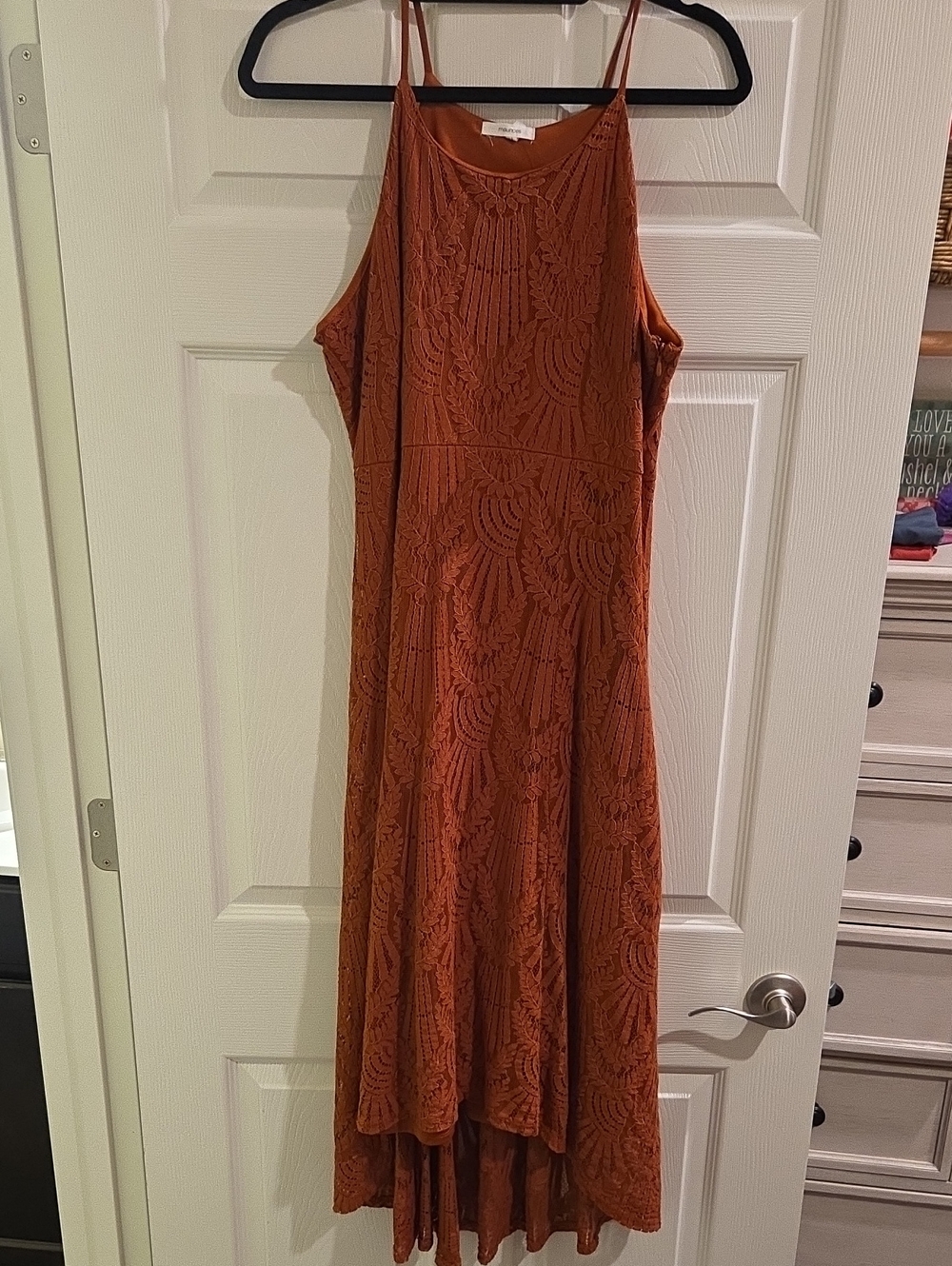 Maurices Rust Lace High-Low Maxi Dress with Spaghetti Straps